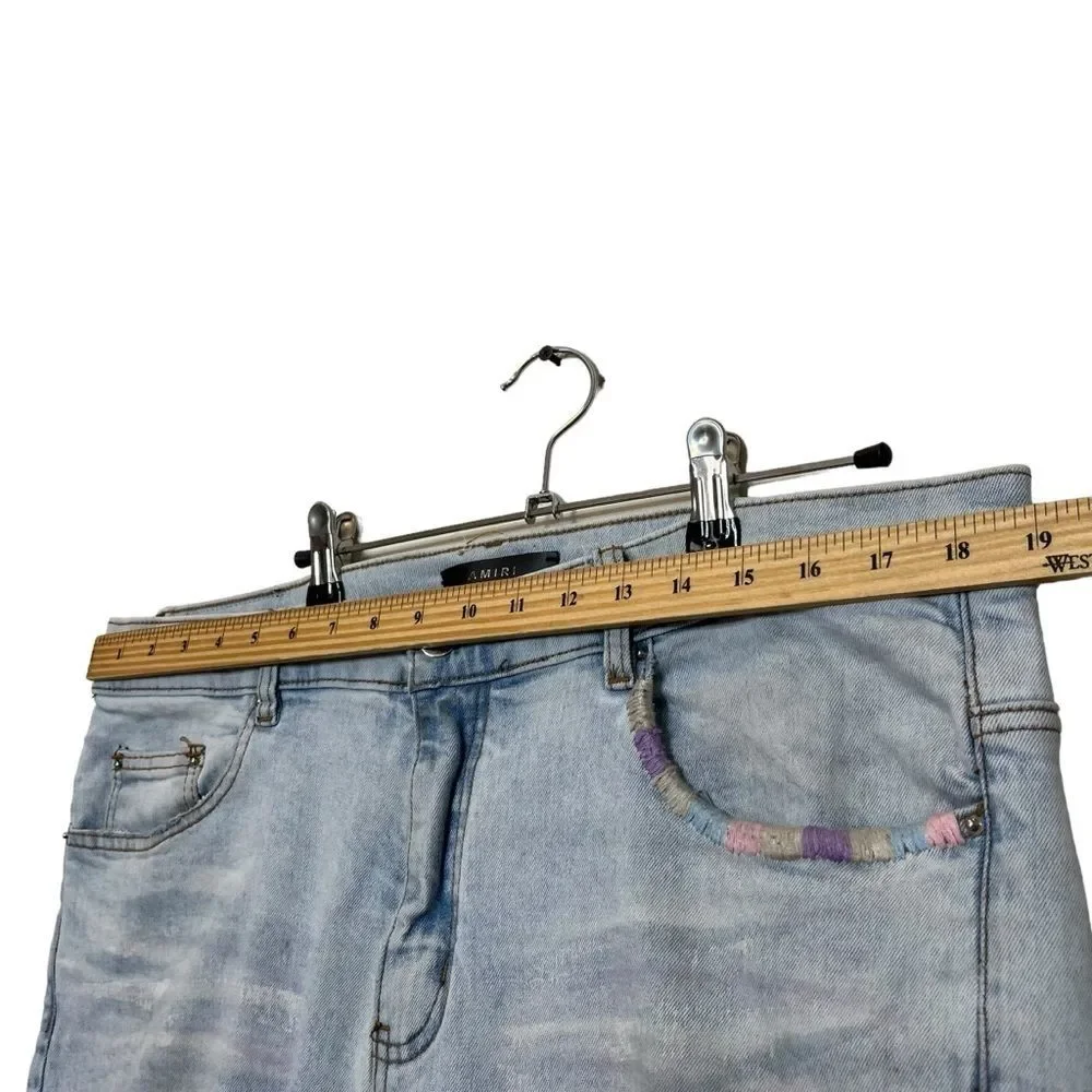 AMIRI Painter Distressed Skinny Jeans Men's Size 36 Blue Tie‎ Dye Paint Spots